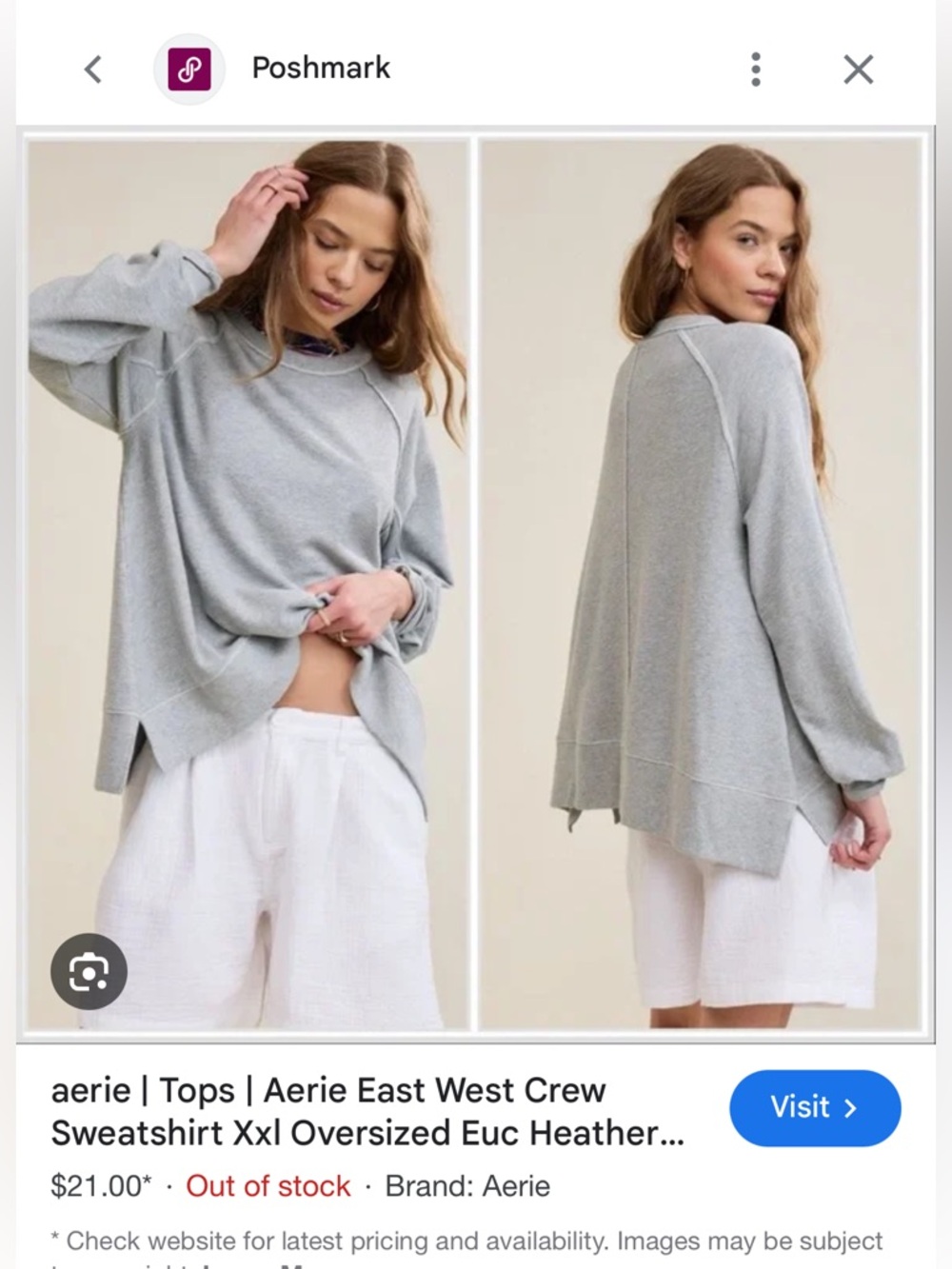 Aerie Gray Oversized Crewneck Sweatshirt